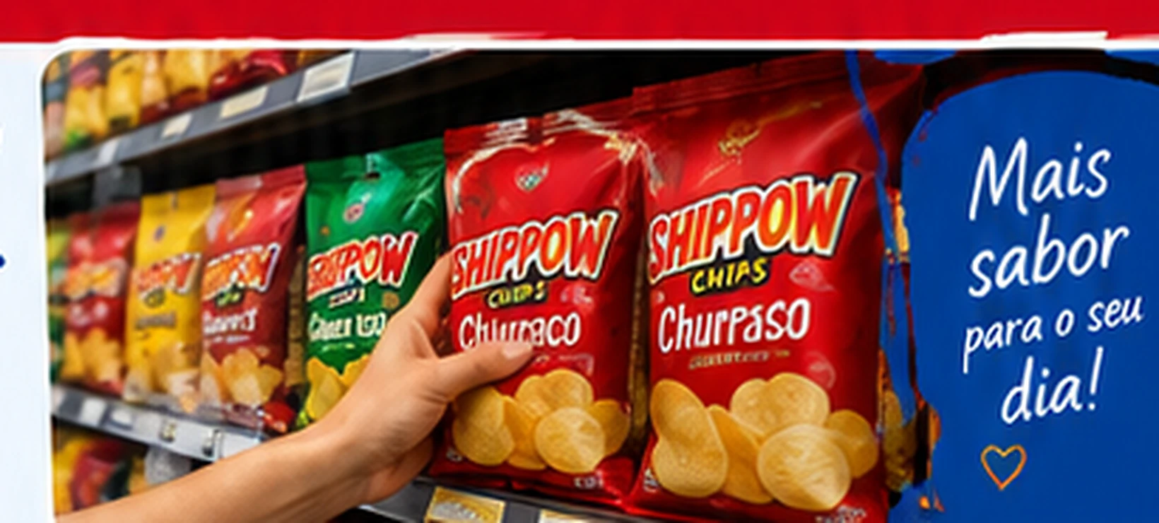 Shippow Chips em uma prateleira de ponto de venda